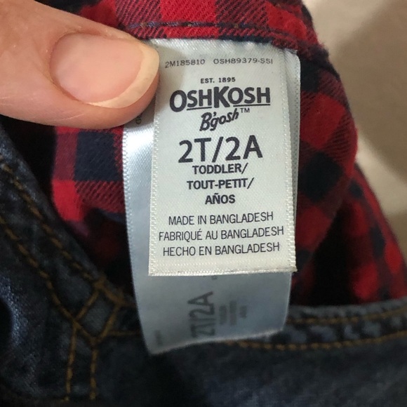 OshKosh B'Gosh Boys Worlds Best Overalls Lined w/Red Plaid - Size 2T - Picture 6 of 8